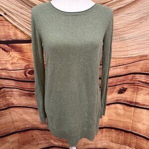 Loft Long Textured Sleeve Sage Green Cotton Pullover Top Size M